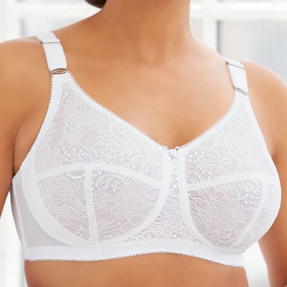 Glamorise 42D COMFORT LIFT Bra (COTTON-LINED) Wireless (SIDE-BONES) WHITE NEW - Picture 3 of 14